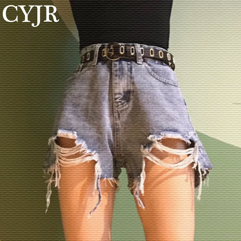 

Women's High Waist Denim Shorts Ripped Hollow Out Hole Streetwear Plus Size S-5XL Black Blue Jean Shorts 2021 New Women Shorts