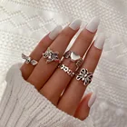 Панк Готический Серебряный Цвет Бабочка Палец Кольцо Набор для Женщин 6 ШТ.Крыло Сердца Крылья Ангела Амур Подвески Кольца Ювелирные Изделия Anillos