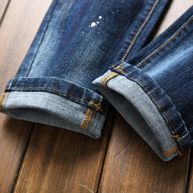 

Men's fashion jeans Jean homme Classic ripped jeans 2021 spring and autumn new patchwork jeans blue black