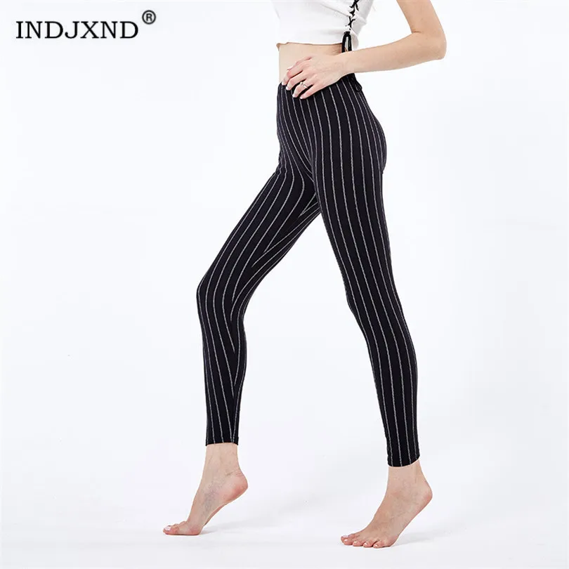 Женские леггинсы из полиэстера INDJXND черные эластичные до щиколотки с высокой