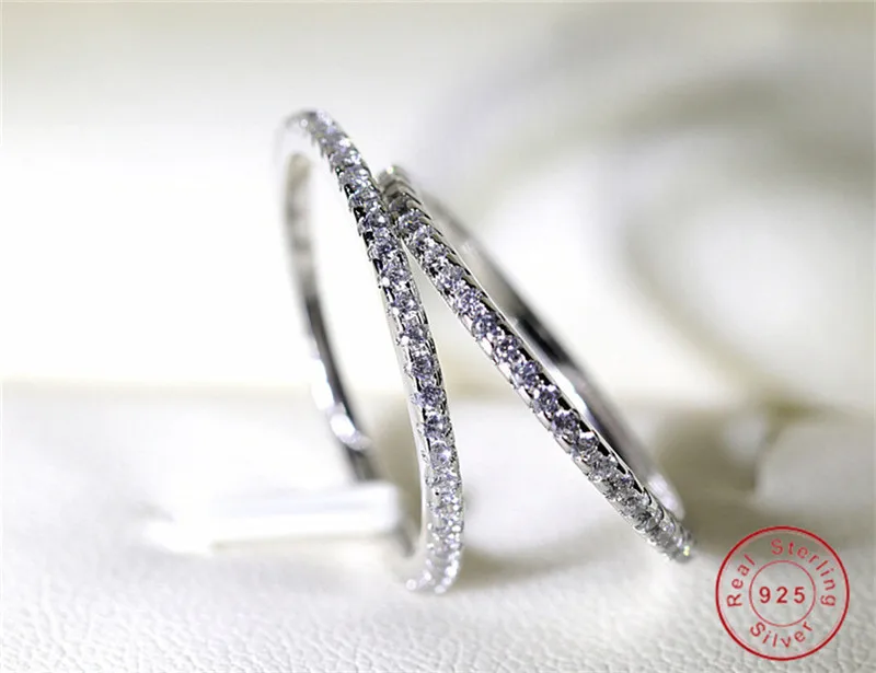 Настоящее кольцо вечности CZ камень алмаз картина полный серебро 925 пробы женское
