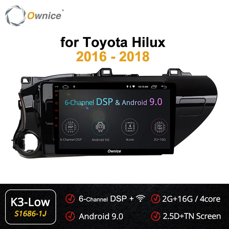 Ownice K1 K2 Android 8,1 автомобильный радиоприемник 2 din для Toyota Hilux- для автомобиля, DVD Бортовой компьютер навигации gps головное устройство аудиосистемы - Цвет: S1686-1 K3 LOW
