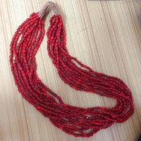 nk245 ethnic tibetan mini red glass beads multi layers long women necklace handmade nepal jewelry