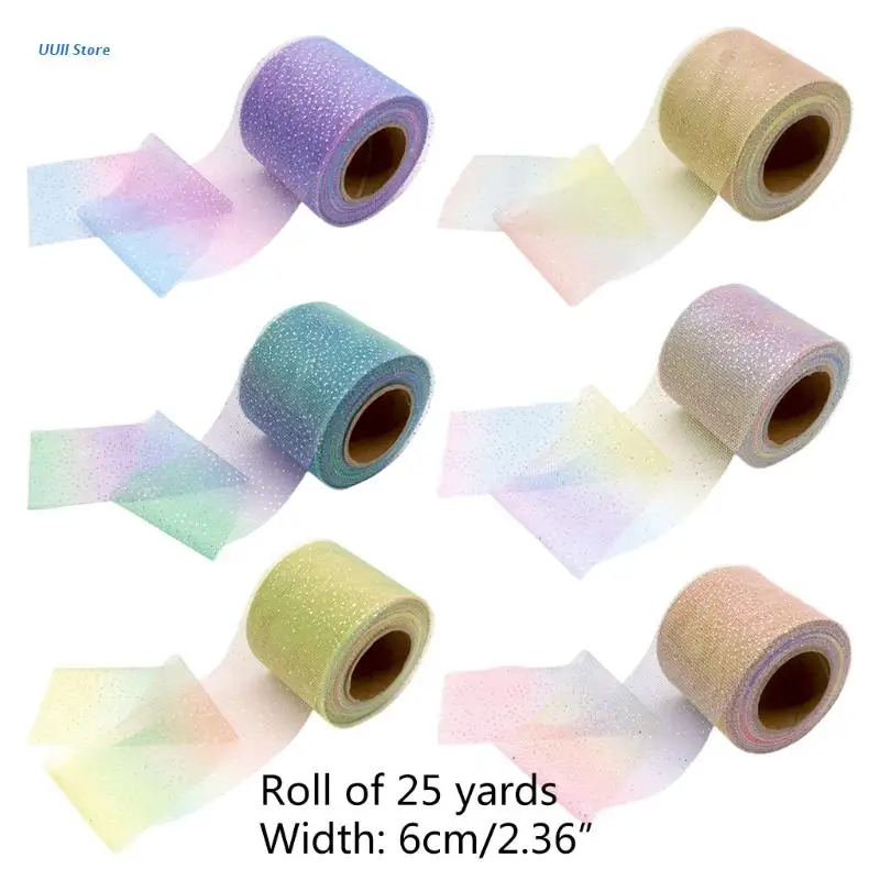 

6inch 25Yards Decorative Tulle Rolls with Silver Sequins Skirts DIY Material Gift Wrap Gradient Colour Yarn