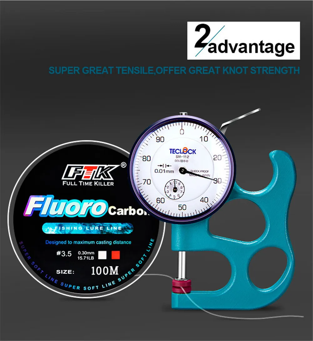 FTK Fluorocarbon Fishing Line 100M 4-34LB Carbon Fiber Leader Line Fly Fishing Wire Monofilament Carp Wire Nylon Leader Line