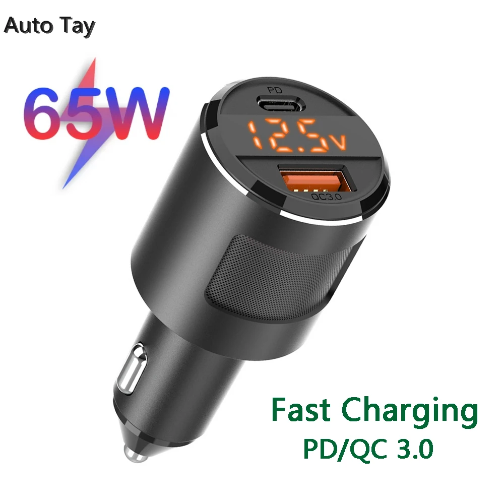 

65W PPS автомобильное зарядное устройство с разъемом USB Type-C зарядное устройство с двумя портами USB C PD КК быстрой зарядки для ноутбука прозрачны...
