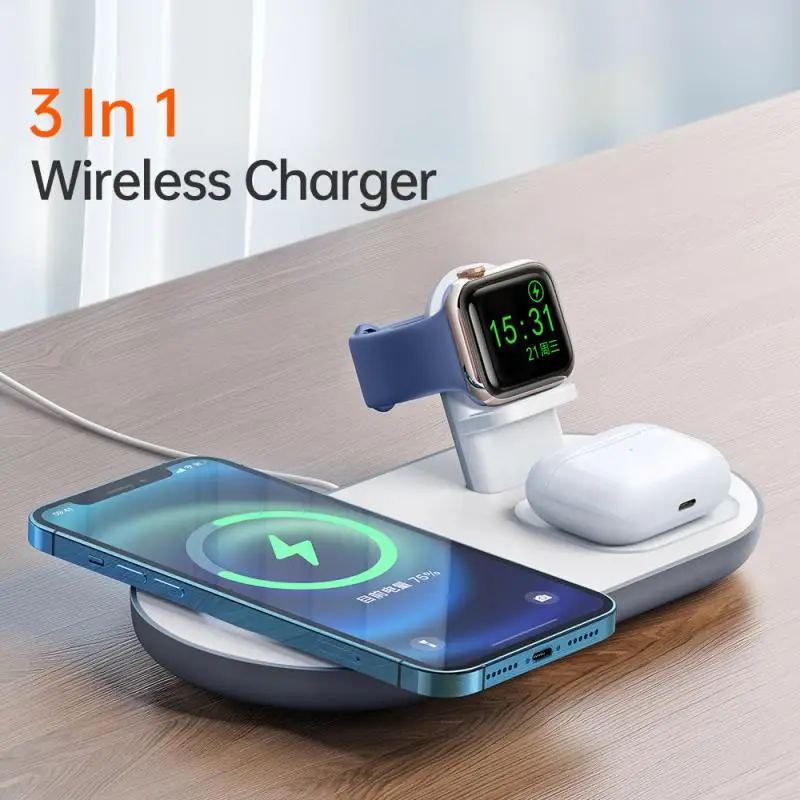 

Wireless Charger Stand 3 in 1 Qi 15W Fast Charging Dock Station for Apple Watch iWatch 6 5 4 AirPods Pro iPhone 12 11 XS XR X 8