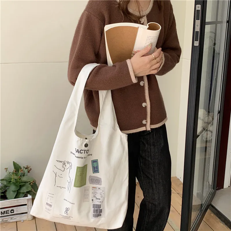 

Lady Totes Shoulder Bag Big Capacity Teenagers Textbook bag Women Cartoon Canvas Eco Reusable Shopper Bag