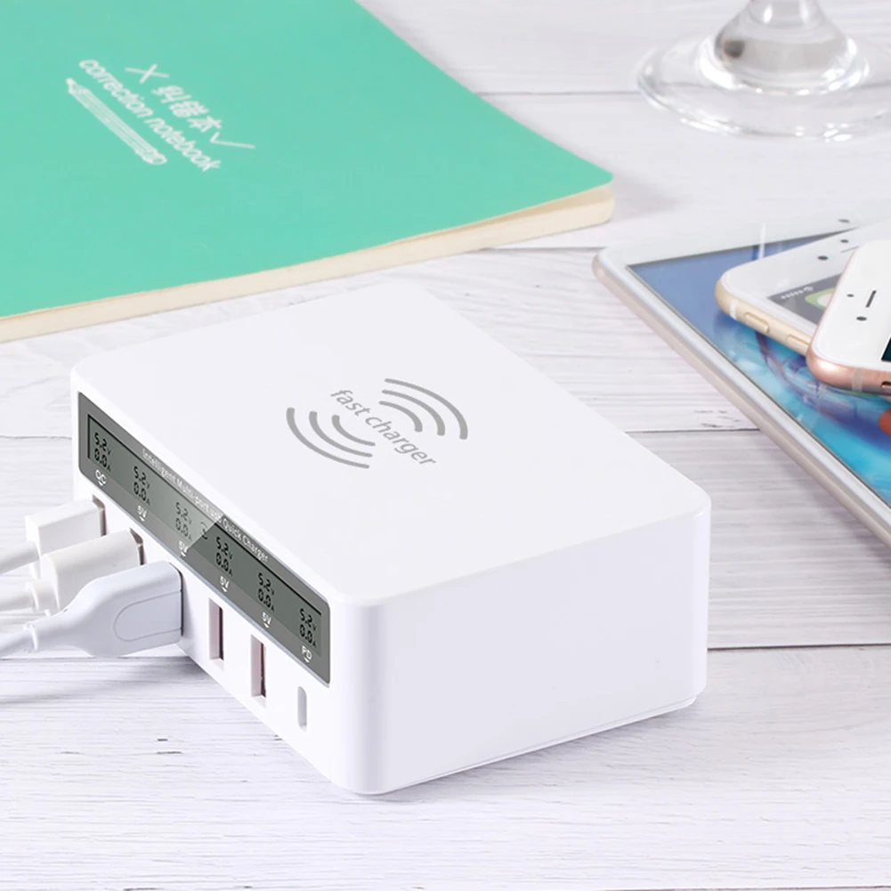 

E6 USB Charger QC 3.0 PD 6 Ports USB Charging Station with Wireless Charger