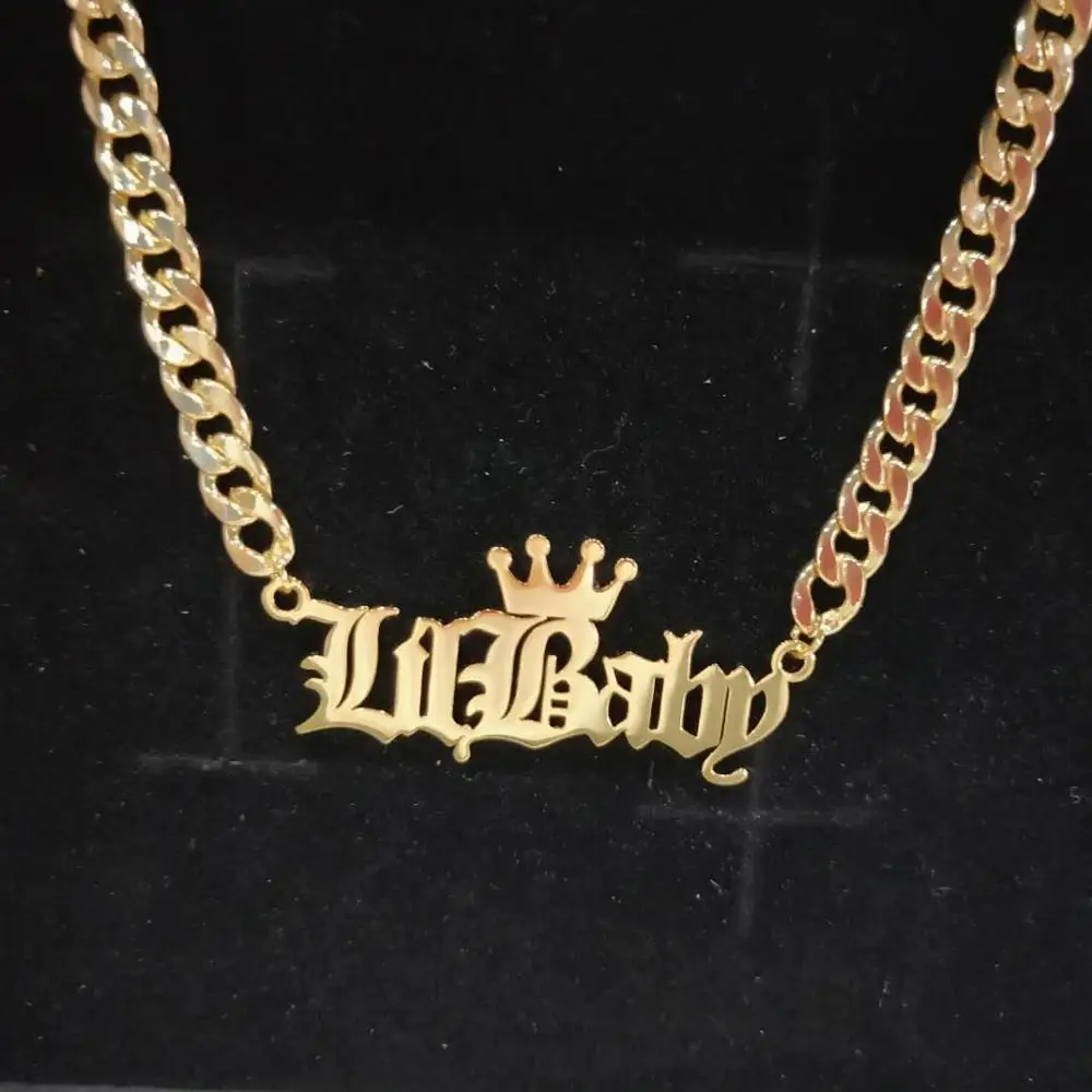 Именное ожерелье с короной и кубинской цепью 5 мм колье надписью на заказ кулон
