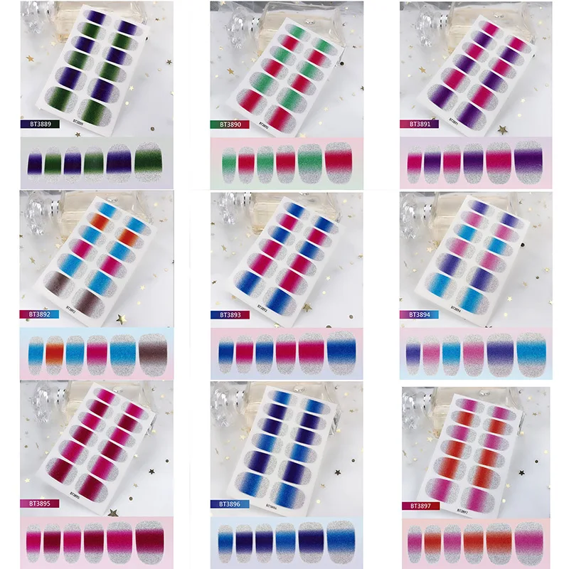 Градиентные цветные наклейки для ногтей s 32 стили блестящие уличные лаковые