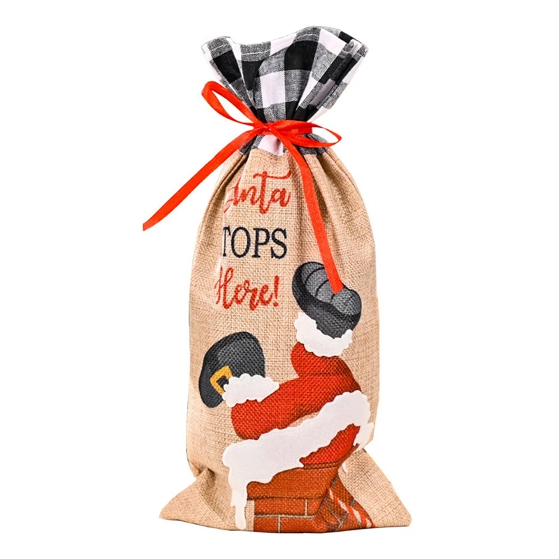 

Рождественские Чехлы для винных бутылок, Санта-Клаус поднимается на красную винную бутылку для рождевечерние, настольные украшения для дом...