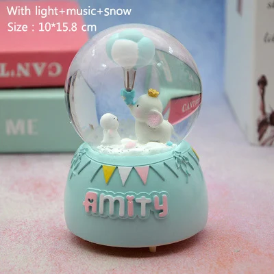 Green-snow-light Strongwell Amusement Park Balloon Elephant Snow Globe Crystal Ball Christmas Music Box Christmas Decoration Home Birthday Gift - Цвет: Green-snow-light