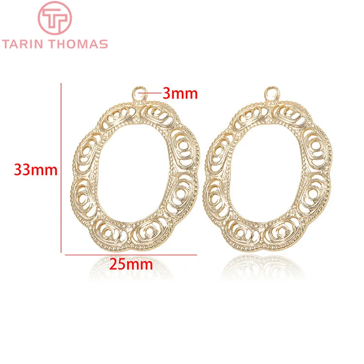 

6PCS 25x33MM Hole 3MM 24K Gold Color Brass Oval Shaped Charm Pendants for DIY Jewelry Making Findings Accessories