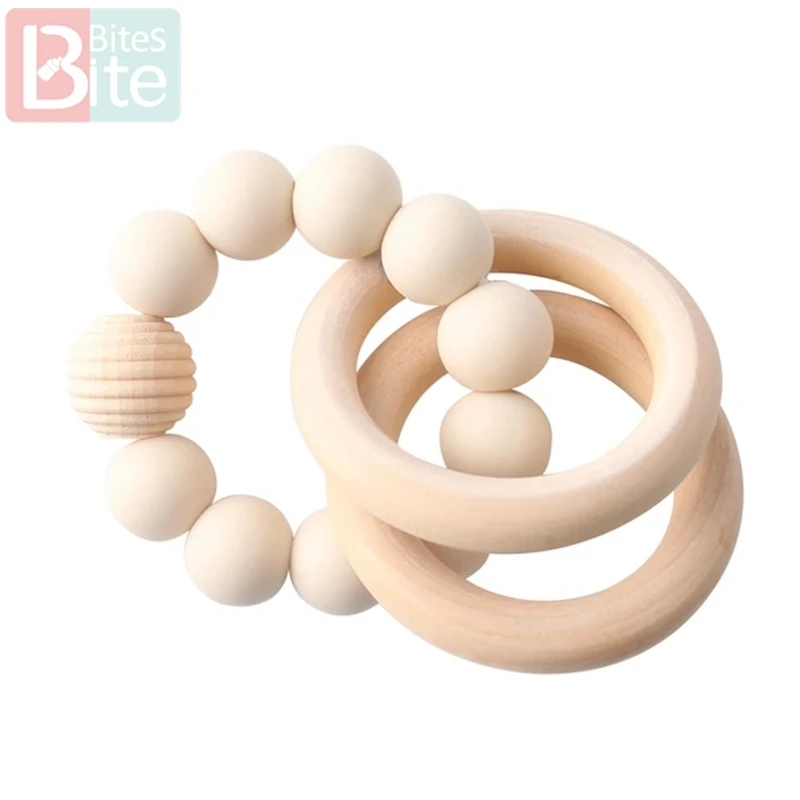 Beige Rattle 1 шт. детский силиконовый Прорезыватель для браслетов младенцев, погремушка, силиконовые бусины с резьбой, браслеты, прорезыватели, ювелирные изделия, деревянные кольца для грызунов - Цвет: Beige Rattle