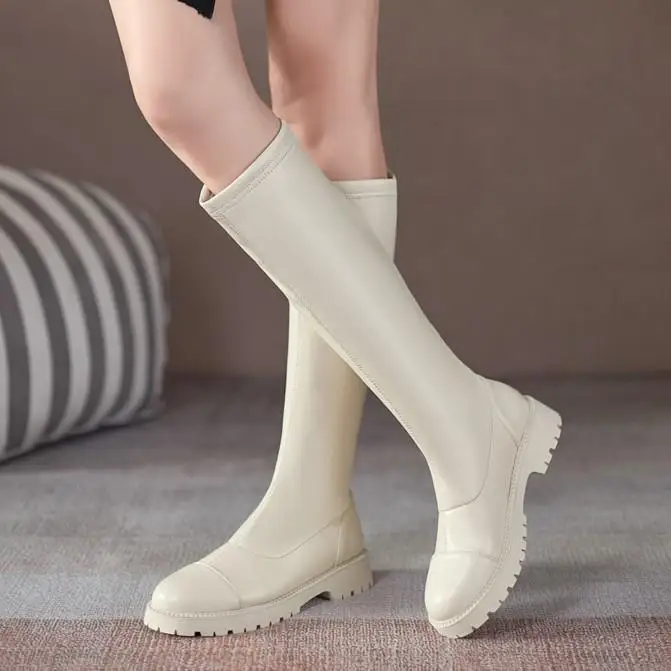 

Women Boots Over Knee Female Shoes Zipper Round Toe Boots-Women Over-the-Knee Ladies Autumn Med Lolita 2021 Rubber Short Plush S