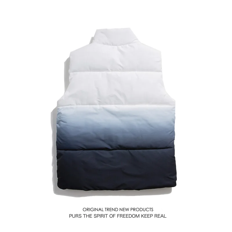 Vest Men's Autumn And Winter Vest Jacket Gradient Color Letter Printing Casual Down Cotton Waistcoat Style Student Vest