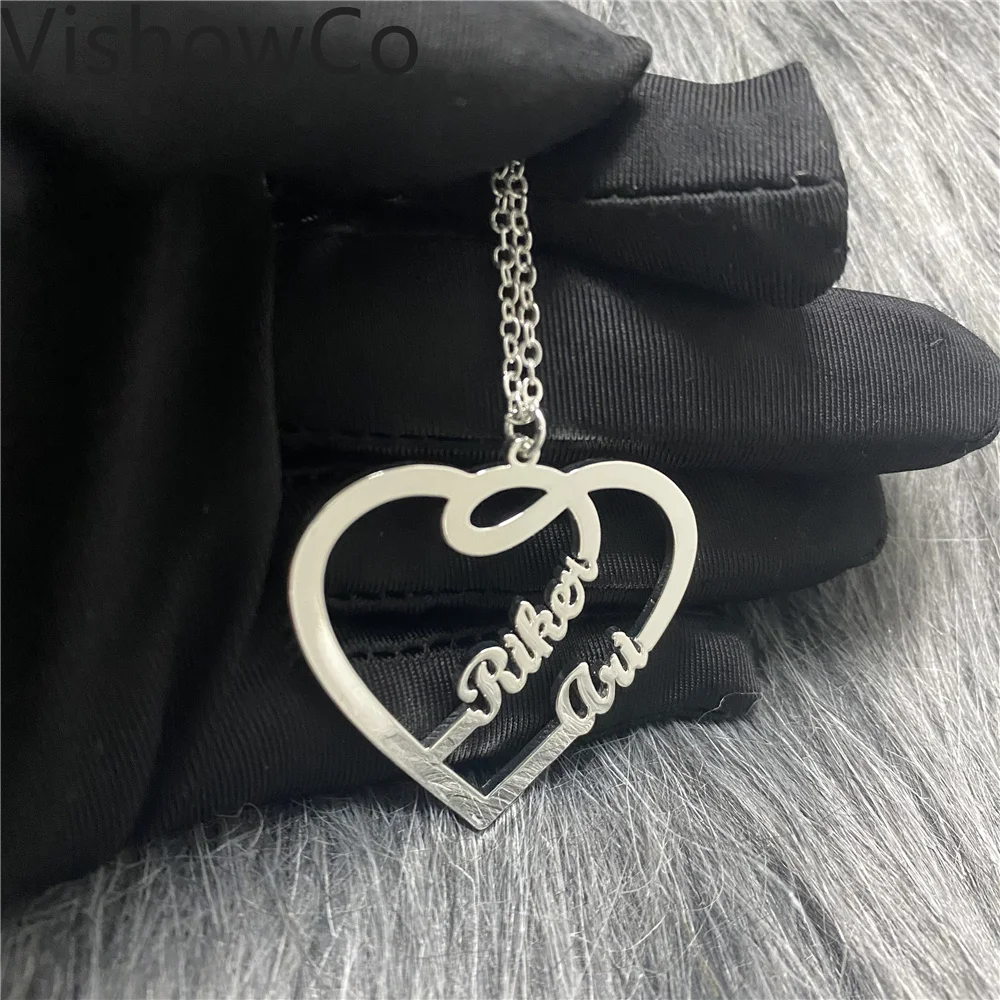 

VishowCo Custom Name Necklace Personalized Stainless Steel Gold Choker Custom Name Heart Pendant Nameplate Jewelry For Lady Gift