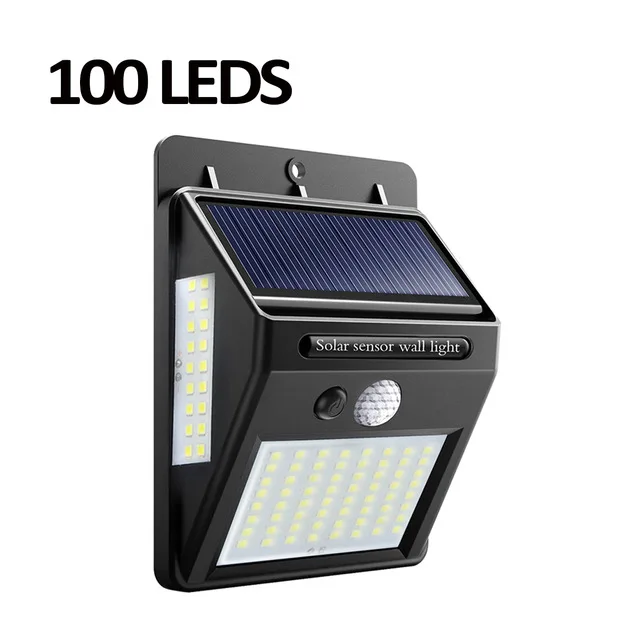 100LEDS Уличный светодиодный настенный светильник на солнечной батарее, освещение крыльца, ночной датчик, датчик движения PIR, Солнечная лампа, дорожка, забор, сад, авто, вкл - Испускаемый цвет: 100LEDS