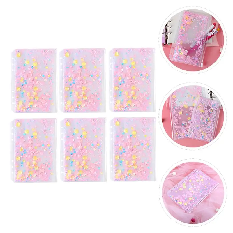 

1 Set 6pcs A6 Zipper Storage Bags Handbook Zipper Bags Loose Leaf Bags (Pink)