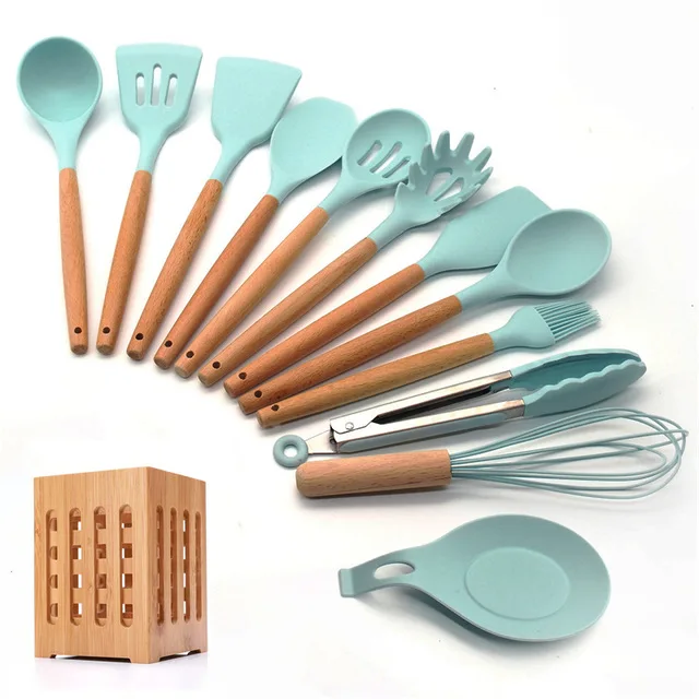 13-pcs kitchen set В виде бабочек, новинка, 12/13 шт. Кухня посуда набор силиконовых металлическая кулинарная лопатка инструменты с коробка для хранения с деревянной ручкой с антипригарным покрытием шпатель Кухня инструменты - Цвет: 13-pcs kitchen set