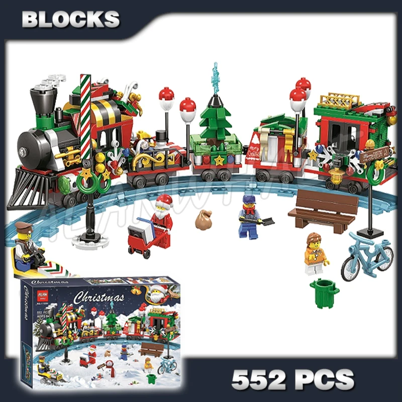 

552 шт. Рождественский зимний праздничный поезд зеленая красная локомотивная дорожка скамейка 11094 строительные блоки игрушка совместимая с ...