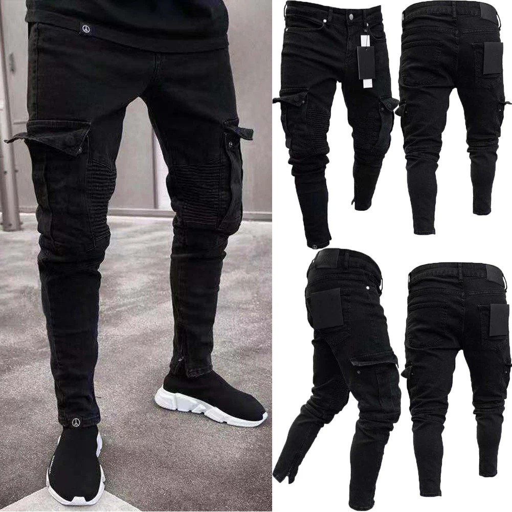 

2021 New Goocheer Long Pencil Pants Ripped Jeans Men's Fashion Thin Skinny Jeans