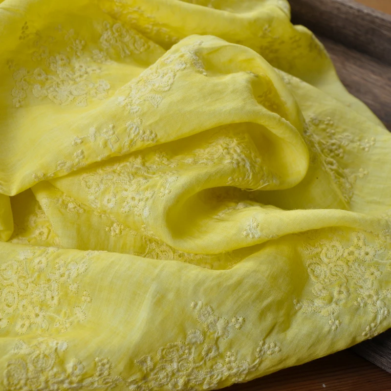 

High quality ramie material Floret embroidery tissu High grade robe dress cheongsam fabric