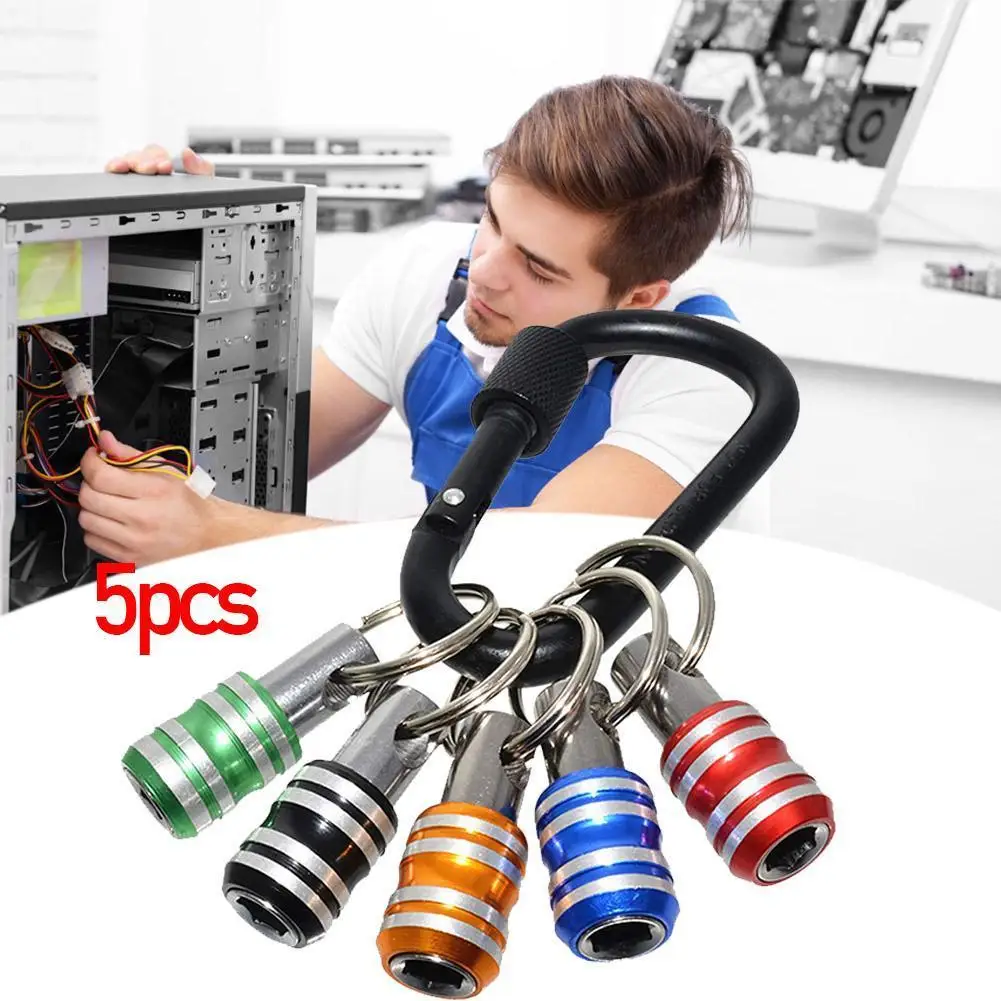 

5pcs Screwdriver Bit Magnetic Steel Ring Hex Shank Quick Release Keychain Socket Extension Rod Holder Drill Bits Set