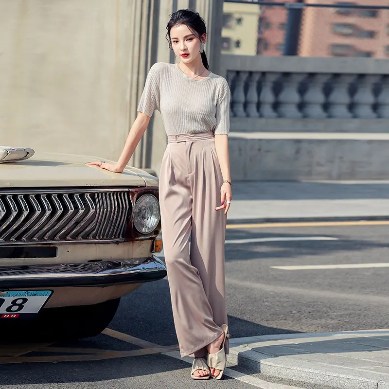 

Korean Women Summer Spring Casual Loose High Waist Long Pants Female Suit Pants Floor Length Straight Trousers Wide Leg Pants