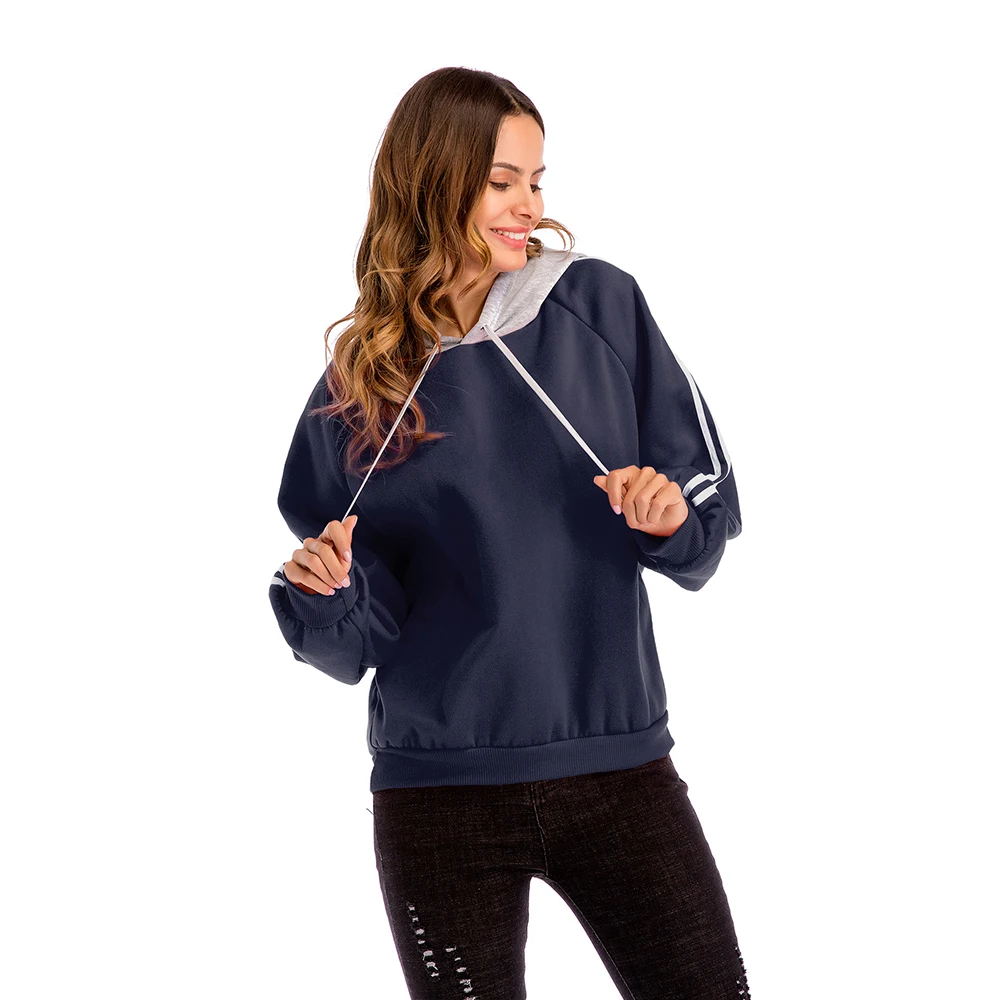 

Autumn Winter New Women's Color Matching Hoodie European American Students Loose Plus Size Blouse