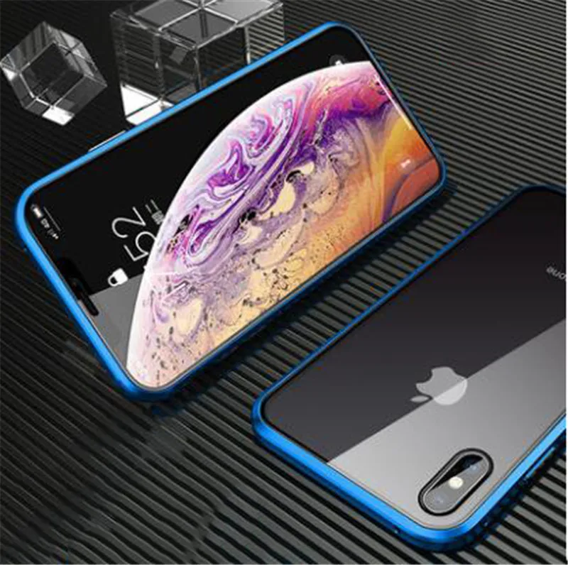 blue Роскошные двухсторонняя, для стекла металлический чехол на магните для iPhone 11 XS MAX XR X 7 8 Plus для IPHONE 11 Pro Max чехол на магните - Цвет: blue