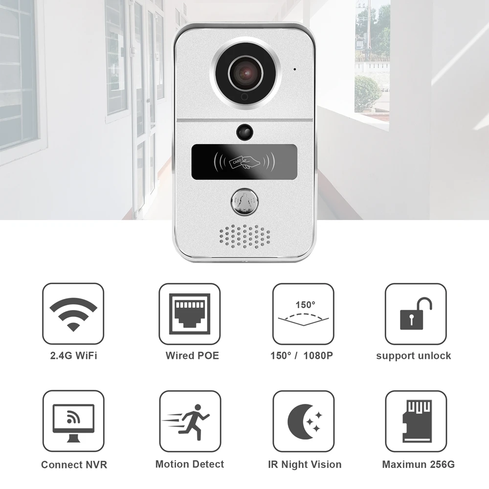 Беспроводной IP видеодомофон 1080P с поддержкой Wi Fi и датчиком движения|Дверной