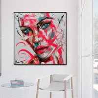 hand painted abstract pink woman face palette knife portrait acrylic painting wall art pictures for living room home decor gift