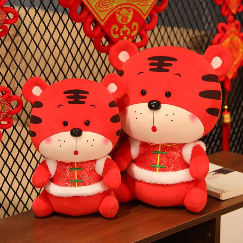 

New Year Symbol 2022 Tiger Figurine Plush Toy Children Toy Doll Animal Tiger Tang Costume Chinese Style Tiger Mascot Stuffed Toy