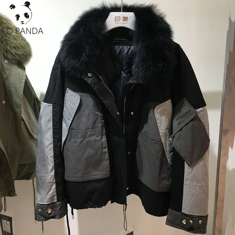 Женская куртка-бомбер из натурального Лисьего меха теплая парка оверсайз с