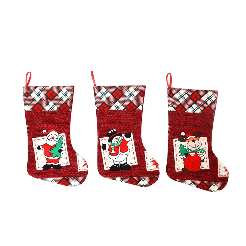 

Christmas Stockings, 3 Pack Fireplace Christmas Tree Hanging Stockings for Family Holiday Decor, Santa Claus/Snowman/Elk