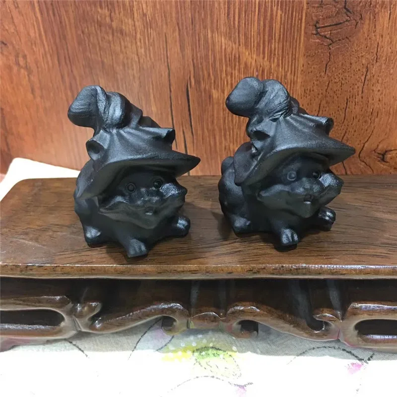 

Natural Obsidian Hand-carved Wizard Magic Cat Healing Stone Witchcraft Home Decor Creative Christmas Gifts For Kids 1pcs