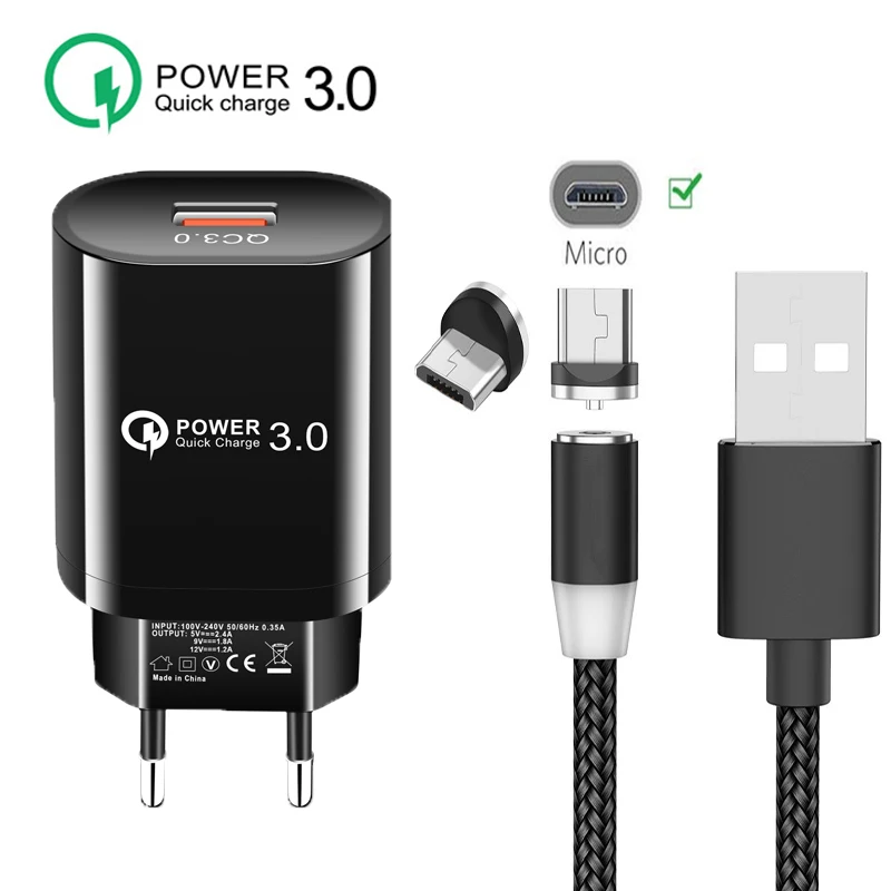 Нейлоновый Магнитный Micro USB зарядный провод для Xiaomi Redmi 5 6 7A Samsung M10 J4 J6 QC 3 0 быстрое