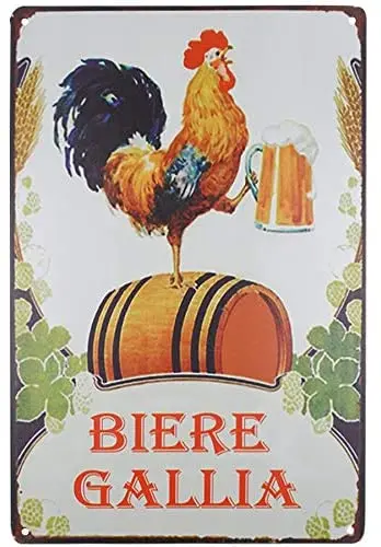 

Funny Designs Rooster Beer Tin Sign Vintage Retro Rustic Metal Animal Tin Sign Pub Store Wall Deco Art for Farm Park 8X12Inch