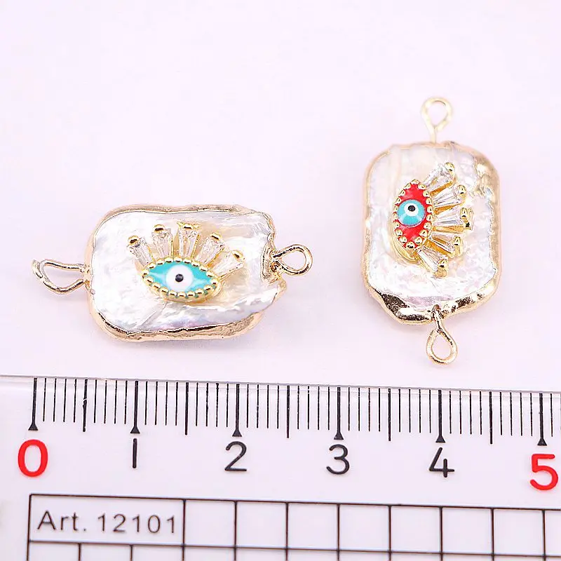 

10Pcs Natural PearlCZ Pave Eye Shape Connector Double Hoops Women Fashion Jewelry