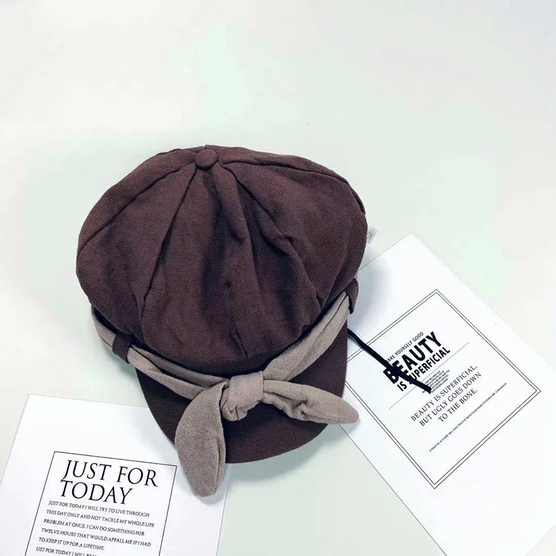 

New Cotton Baby Hats Octagonal Retro Bowknot Children Cap For Girl Soft Cute Newsboy Hat Korean Fashion Design