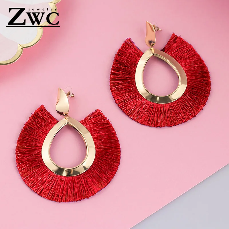 Женские богемные серьги подвески ZWC с большими кисточками женские ручной работы