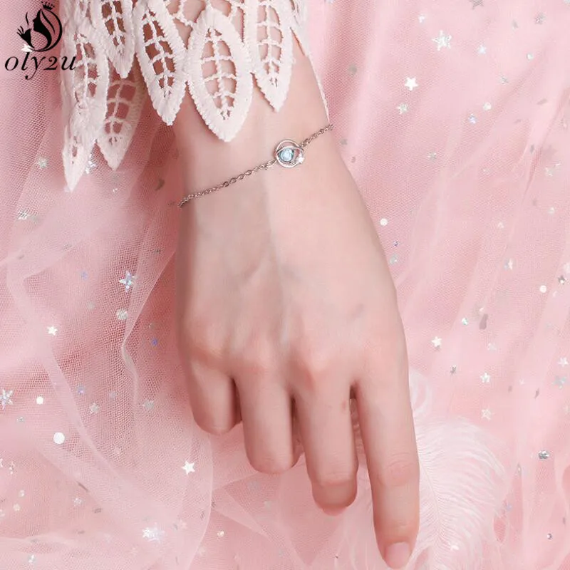 Браслет женский Универсальный с голубыми планетами и камнями | Украшения