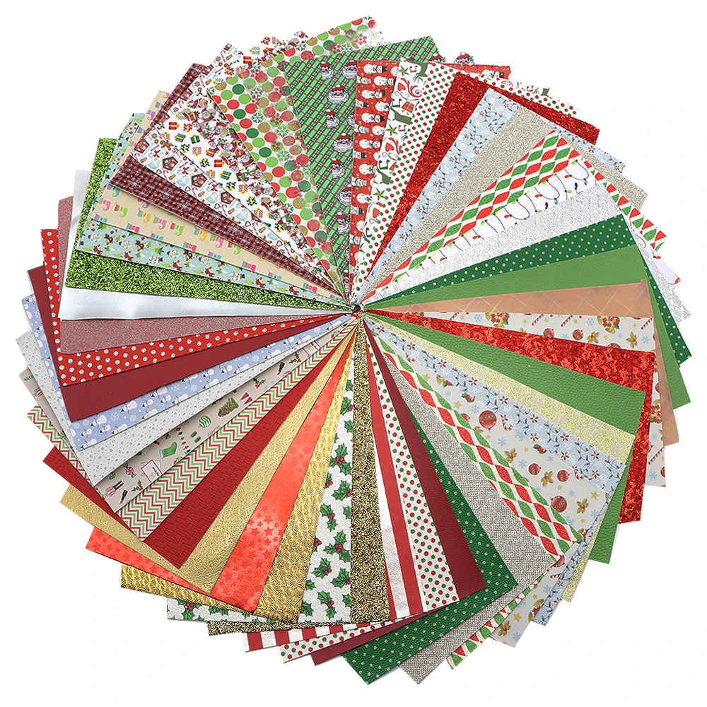 

David accessories 10pcs 20*33cm Christmas Printed Random Pattern Faux Synthetic Leather Fabric for Bows DIY Handmade,1Yc12210