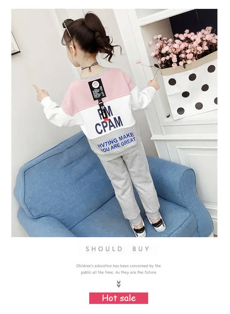 

Girls' Sports Set Stitching Printed Letters Spring Outfit 2021 New Spring Long-sleeved Casual 2pcs Suit Big Kids 4-12 Years Girl
