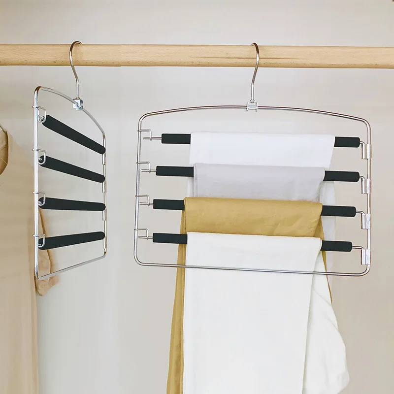 Multi-function Stainless Steel Trousers Hanger 4 Layer Non-slip Pants Clothes Holder Rack Detachable Clothing Household | Дом и сад