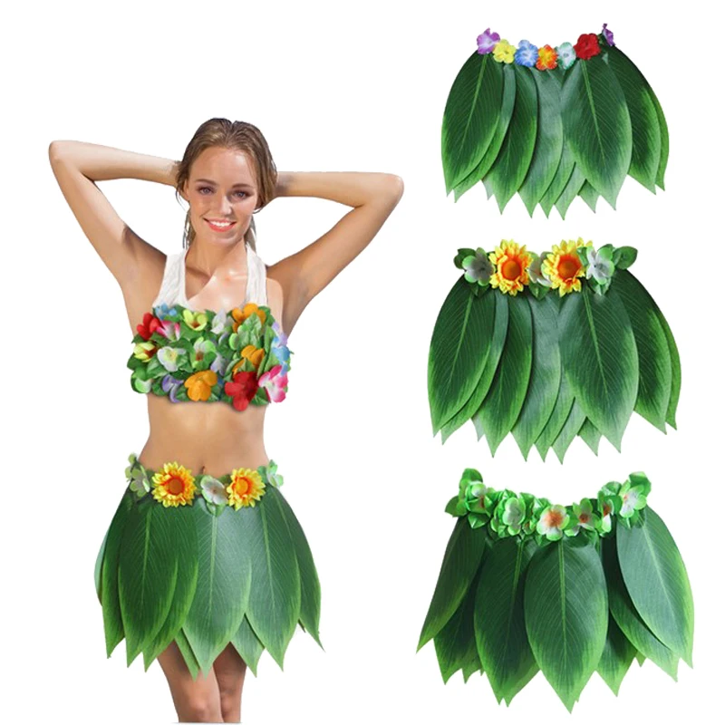 Взрослый пляжный участник Luau костюм танец зеленый лист Гавайская Юбка Хула |