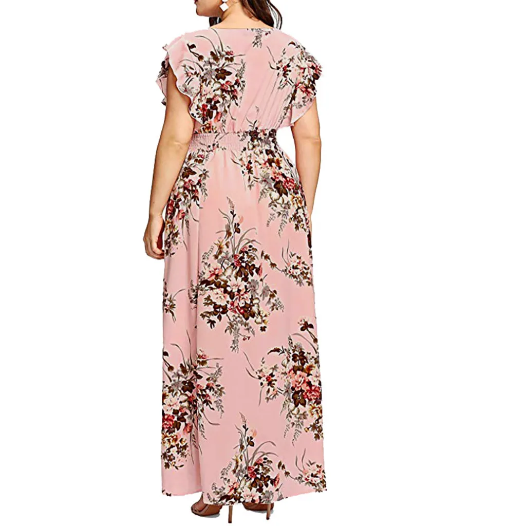 

Women Plus Size Summer Dress Female V Neck Floral Print Bohemia Sleeveless Fashion Party Beach Maxi Dress Vestidos De Verano