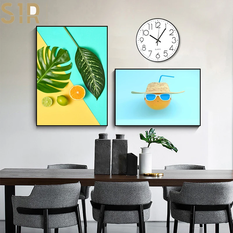 

Tropical Leaf Print Posters Monstera Leaf Palm Banana Canvas Painting Green Leaves Wall Art Living Straw Hat Decoration Orange